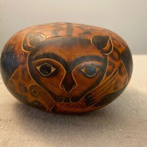 Hand Carved "Cat" Gourd Rattle